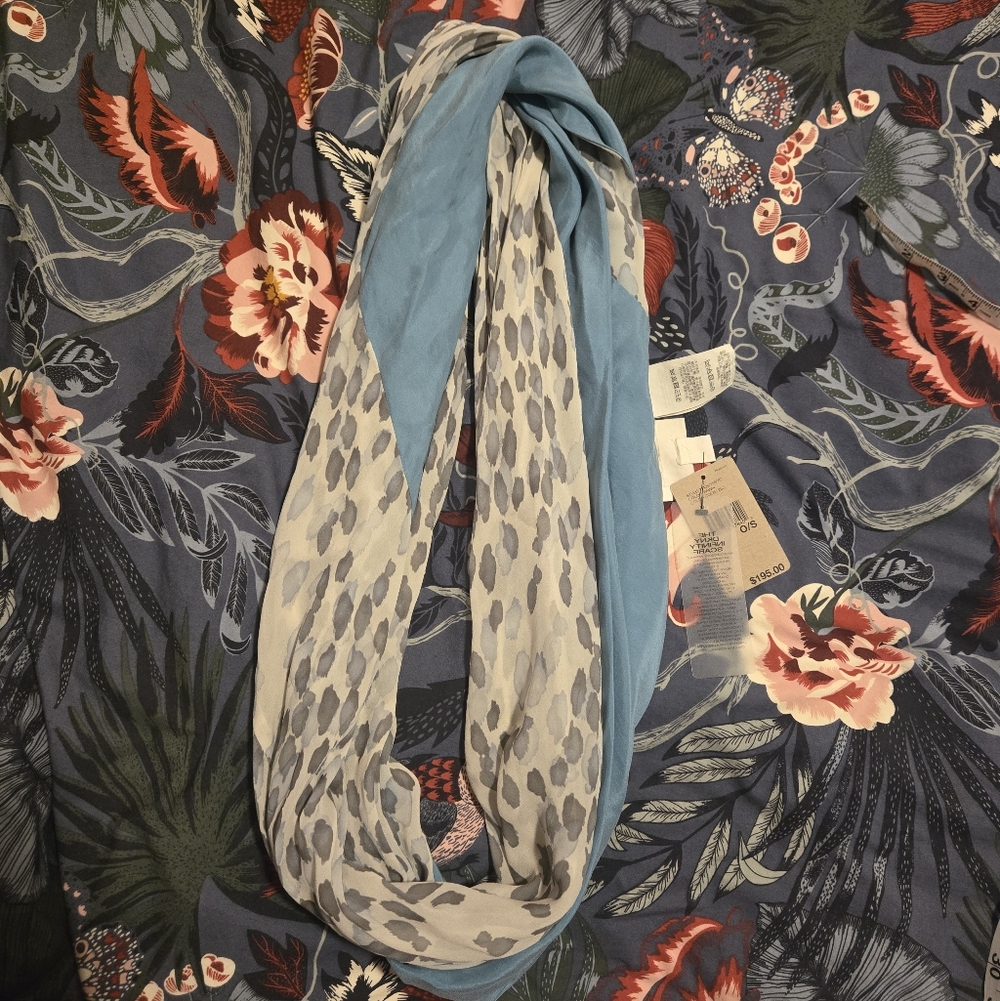 Pure DKNY Real Silk Light Blue and White Infinity Scarf